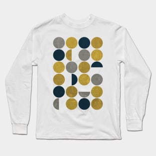 Mid Century Modern Abstract Circles Navy, Mustard, Grey Long Sleeve T-Shirt
